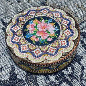 Vintage Micro Mosaic Floral Daher Candy Bisquit Cookie Metal Tin Box NY England